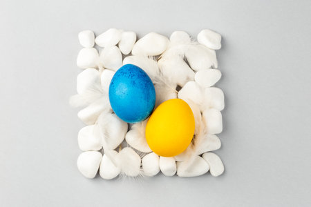 Ukrainian Easter Eggs painted Blue and Yellow. National flag colors. Support Ukraineの写真素材