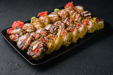 Japanese sushi tempura maki spicy crab rollの写真素材