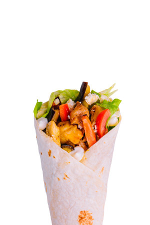 Shawarma sandwich isolated on white backgroundの写真素材