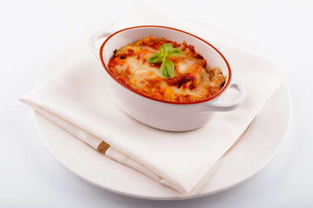 Lasagna in baking dish italian cuisine melted cheeseの写真素材