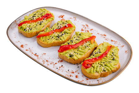 bruschetta with avocado sesame and seedsの写真素材