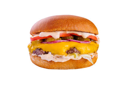 Tasty and appetizing hamburger cheeseburger isolatedの写真素材