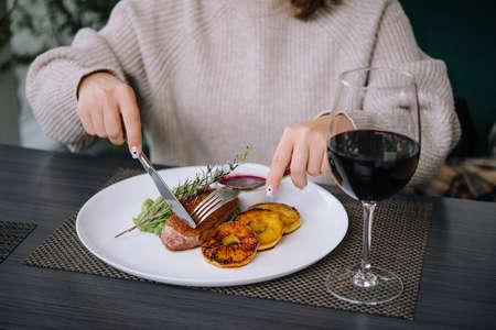 Barbecue dry aged wagyu flank steak with pineapples and chimichurri sauceの写真素材