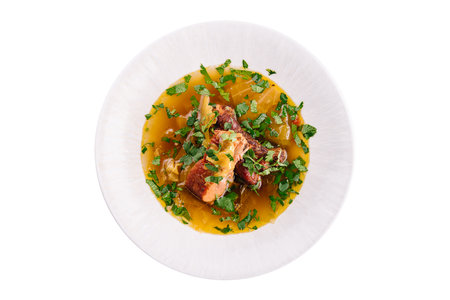 Soup of sauerkraut, meat stock in the dishの写真素材