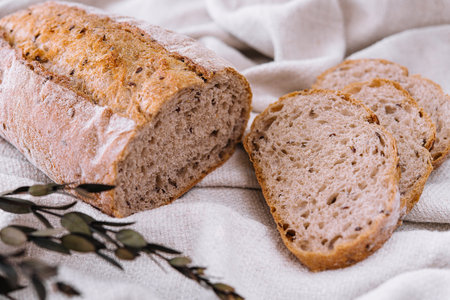 Whole wheat bread with seeds close upの写真素材