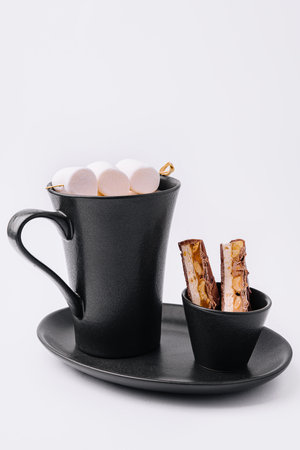 Hot chocolate with marshmallows in mugの写真素材