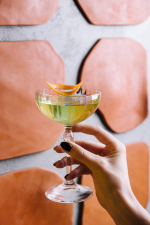 Apple martini with an apple garnishの写真素材