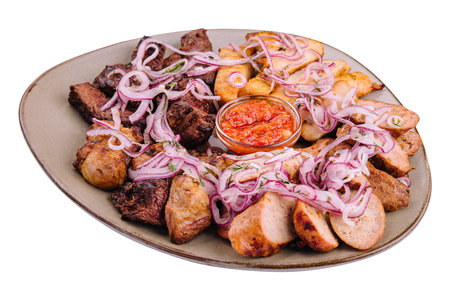 Homemade barbecue platter with ribs chicken brisket and porkの写真素材