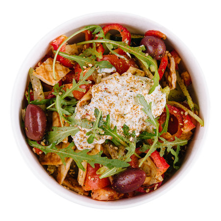 Salad of fresh farm vegetables top viewの写真素材