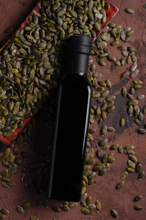 Pumpkin seed oil with peeled seedsの写真素材