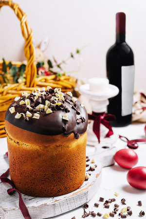 Round fragrant Easter bun with chocolate sprinkles
