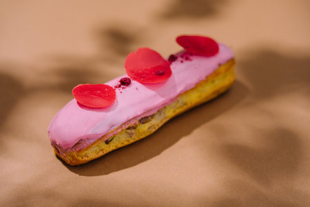 bright eclair in pink glaze sprinkled