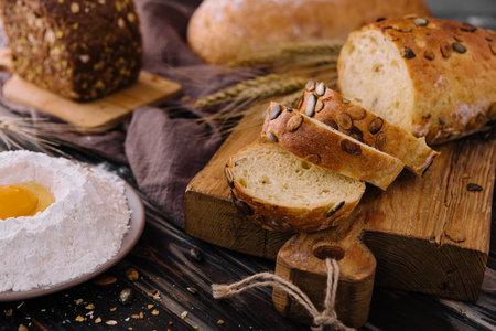 home made whole grain pumpkin breadの写真素材