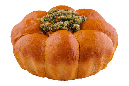 Traditional pampushka buns with garlic and herbs