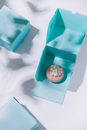 Luxury pink mousse cake in gift box