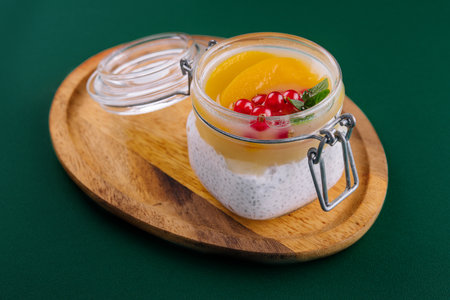 Chia pudding with berries in jarの写真素材