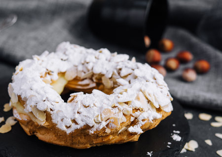 French traditional cake powdered sugar and almond petalsの写真素材