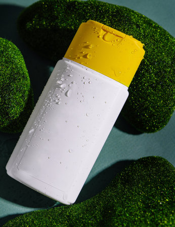 Shampoo or soap with the addition of a component of forest mossの写真素材
