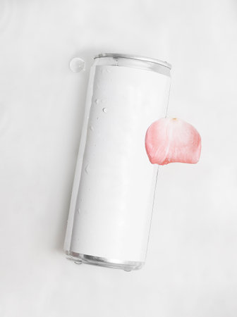 Wet metal aluminum beverage drink can with rose petal