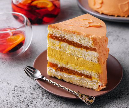 Delicious mango and passion fruit mousse cakeの写真素材