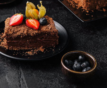 Piece of Chocolate Napoleon cakeの写真素材