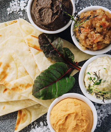 Assorted of oriental food, mezze top view