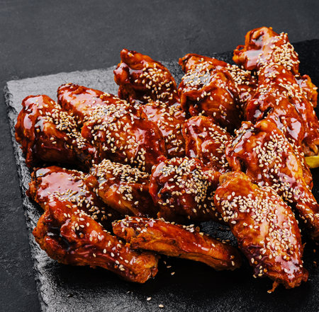 chicken wings with legs in Chinese sauceの写真素材