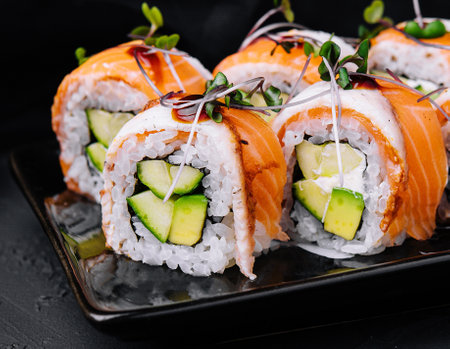sushi rolls with salmon and eelの写真素材