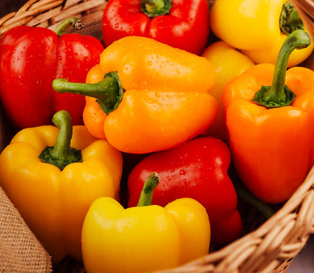 Freshly harvested red and yellow paprika