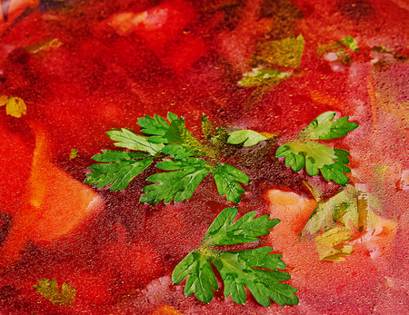 Ukrainian red borscht soup close up