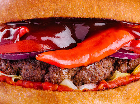 Tasty and appetizing hamburger cheeseburger closeupの写真素材