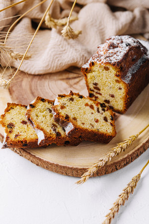 Freshly baked loaf of bread with raisins