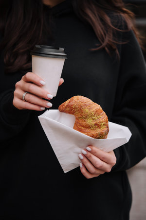 Morning Coffee and Croissant al Frescoの写真素材