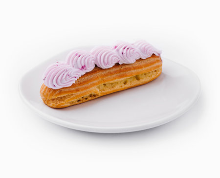 eclair whipped pink cream on plate