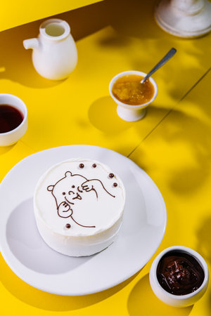 Beautiful vanila cake on the table