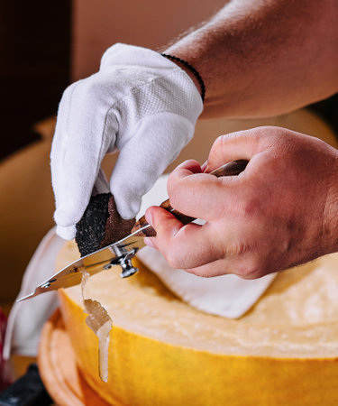 Chef Grating Truffle Shavings on Pasta with Parmesanの写真素材