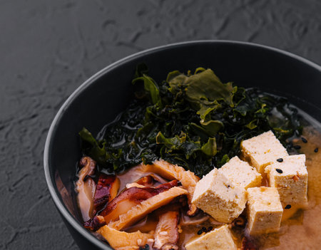 Japanese miso soup with tofuの写真素材