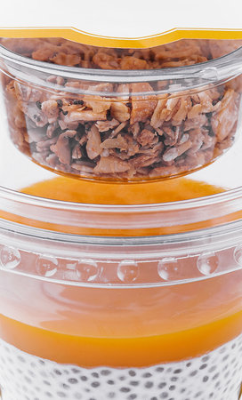 Chia pudding with mango and granolaの写真素材