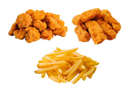 Fried chicken nuggets with french friesの写真素材