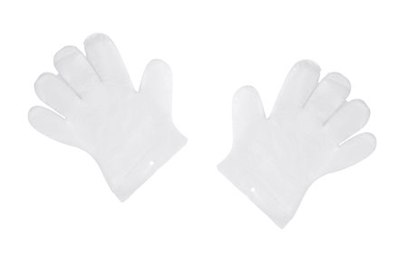 Vinyl protective gloves on white backgroundの写真素材