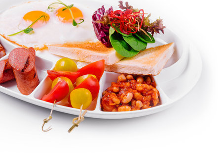 Traditional English breakfast with fried eggsの写真素材