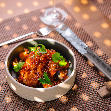 Gourmet fried squid Yakuza and sesame top viewの写真素材