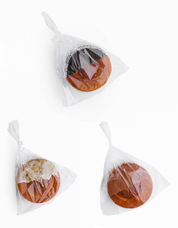 Round Croissants with white chocolate and pistachiosの写真素材