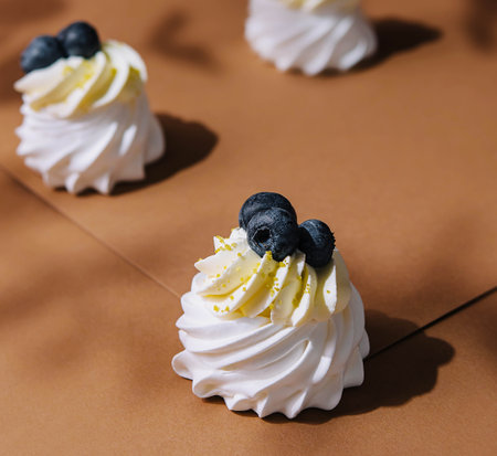 White vanilla zephyr and blueberriesの写真素材