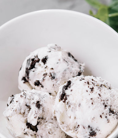 Homemade ice cream with chocolate crumb