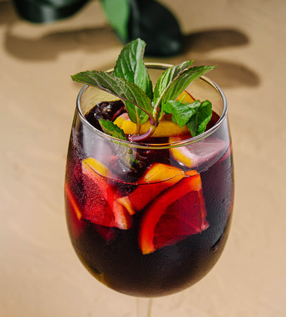 Refreshing classic fruit sangria top viewの写真素材