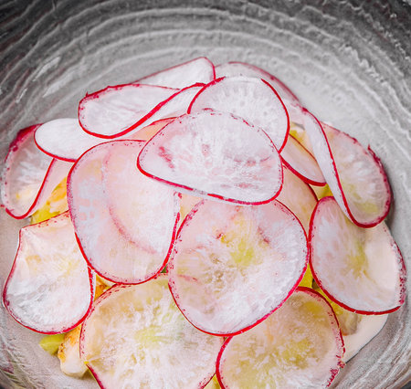 Summer cold soup - okroshka in a ceramic bowlの写真素材