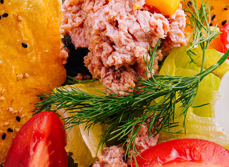 tasty Mexican salad tuna, tomato and cornの写真素材