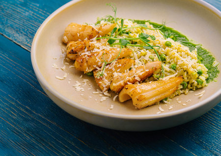 squids or octopus risotto with pesto sauceの写真素材