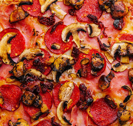 Pepperoni pizza with sausage close upの写真素材